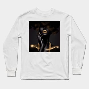 Afrocentric Woman Black & Gold Long Sleeve T-Shirt